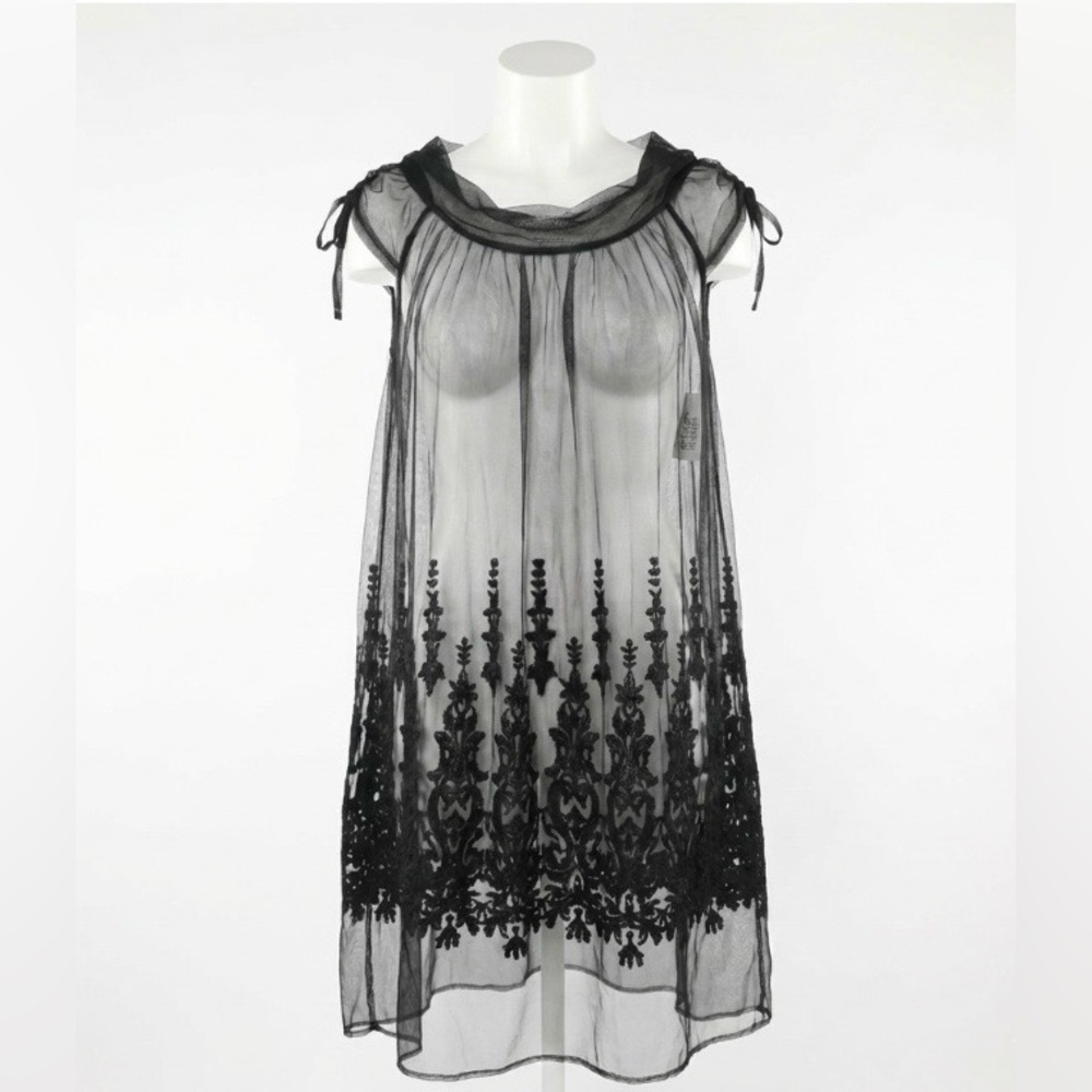 MULTIPLE MARMELADE Boutique Black Lace Embroidered Babydoll Dress Sheer Goth M